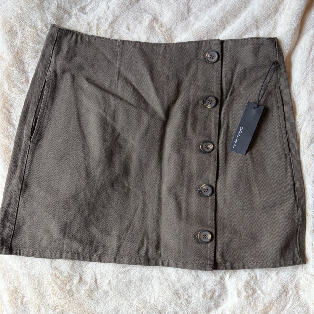 Chloe & Katie Olive Button-Front A-Line Mini Skirt